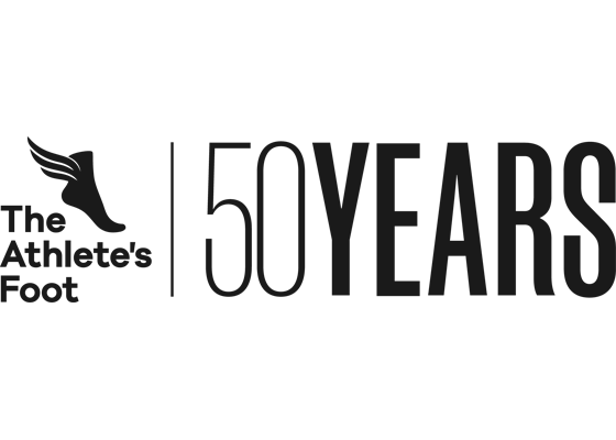 The Athlete's Foot 50 Years-Logo-560x400 - The Run Port Stephens Solid black horizontal bar spanning the width of the image, centered vertically.
